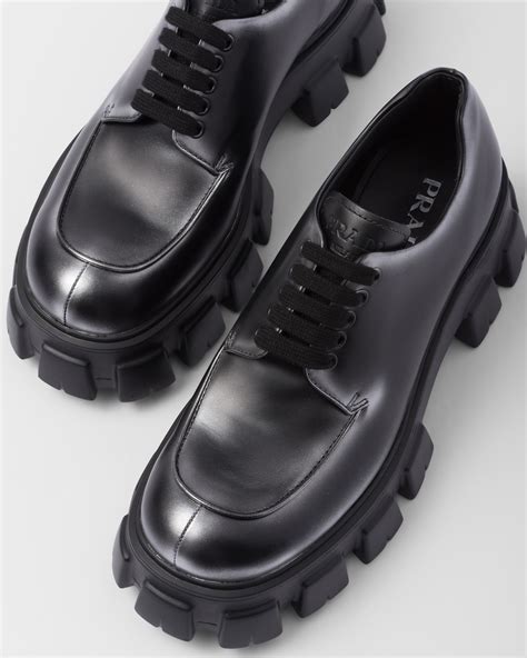 prada monolith brushed leather lace-up shoes.|Prada monolith shoes for sale.